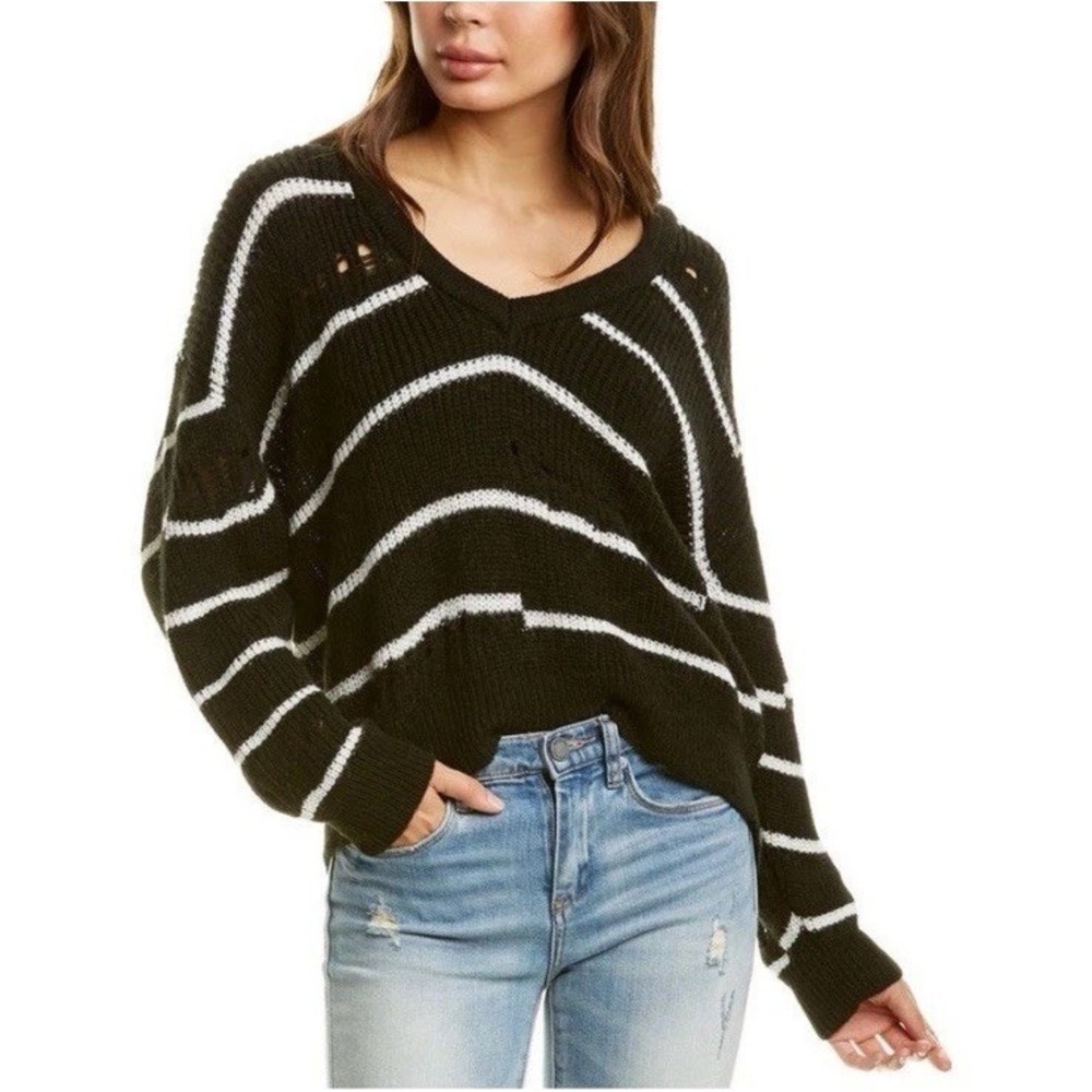 IRO Clymer Alpaca Merino Wool Sweater Black White Striped Boxy Oversized Sz XS